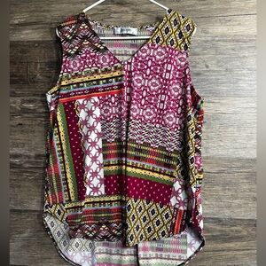 Jones Studio Burgundy and Yellow Patterned Tank Top